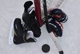 Hockey glove stick and puck